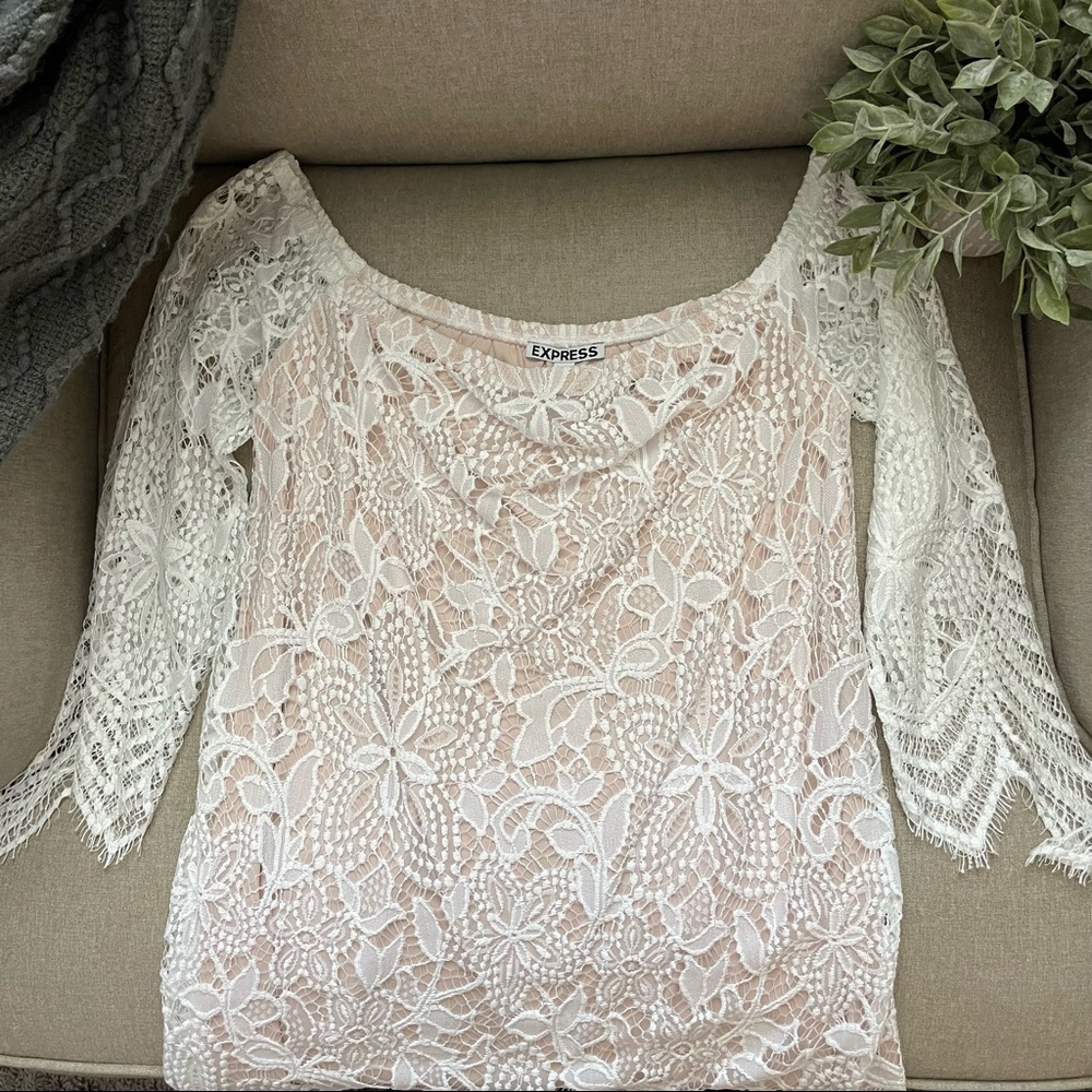 Express white lace dress with sleeves size S